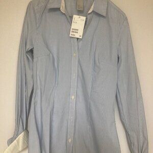 Womens NWT H&M blue white pinstripe LS button down 4/34